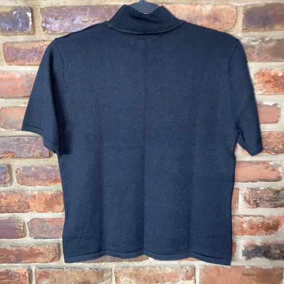 Tahari Arthur S Levine Black Knit Short Sleeve Mock Neck Sweater Women's Size 8 - Picture 6 of 6
